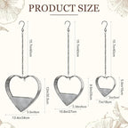 3 Pcs 3 Size Heart Metal Hanging Planter Indoor Outdoor, 13.4" 10.6" 7" Large Metal Plant Hangers Vintage Flower Pot with Hook Chain Drain Hole Gift for Gardener Women Mom Home Decor(Silver)