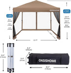 OASISHOME 10'x10' Pop-Up Gazebo Canopy Tent with Netting Sidewalls & Wheeled Bag,Weight Bag, Stakes, Ropes, Waterproof, UV Protection, Heavy-Duty Steel Frame for Backyard/Outdoor/Parties (Khaki)