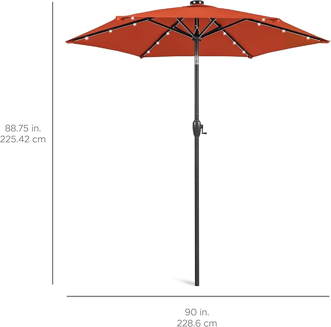 Best Choice Products 7.5ft Outdoor Solar Market Table Patio Umbrella for Deck, Pool w/Tilt, Crank, LED Lights - Rust