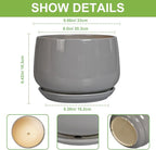 G EPGardening Ceramic Plant Pots - 9 Inch Modern Round Planter with Drainage and Plant Saucer for Indoor Outdoor Flower, Apartment Decor, Birthday Gifts, Grey