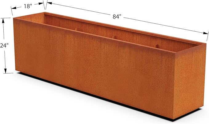 Plantercraft Large Rectangular Planters for Outdoor Plants – 84 Inch Corten Steel Planter, Extra Large Outdoor Planter Box for Modern Patio & Landscape, Metal Raised Garden Bed