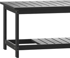 BizChair Two Tiered Commercial Grade Adirondack Coffee Table - Black Finish Poly Resin Wood - All-Weather - Slatted Shelf Design