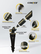 COLOER Mini Size Die-cast Brass Landscape SpotLights Outdoor, 12Volt AC/DC Low Voltage Landscape Lights Fixture,IP65 Waterproof Trees Directional Spot Up Light(104B, Bronze, 12-Pack Without Bulb)