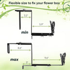 Planter Box Bracket, Adjustable Hang Window Box Holder with Butterfly, Hanging Flower Pot Stand Brackets for Outdoor Patio Garden Fence Pergola Balcony Supporting Heavy Planters-4Pack