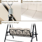 U-MAX 3-Seat Outdoor Patio Swing Chair, Swing Glider with Canopy Porch Swing, Weather Resistant Steel Frame Cup Holders Cushions, Adjustable Tilt Canopy, Beige