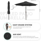 JEAREY 9FT Outdoor Patio Umbrella with Solar Lights, LED Lighted Pool Umbrella with Tilt and Crank, Outdoor Table Umbrellas for Deck, Yard & Market (Jet Black)