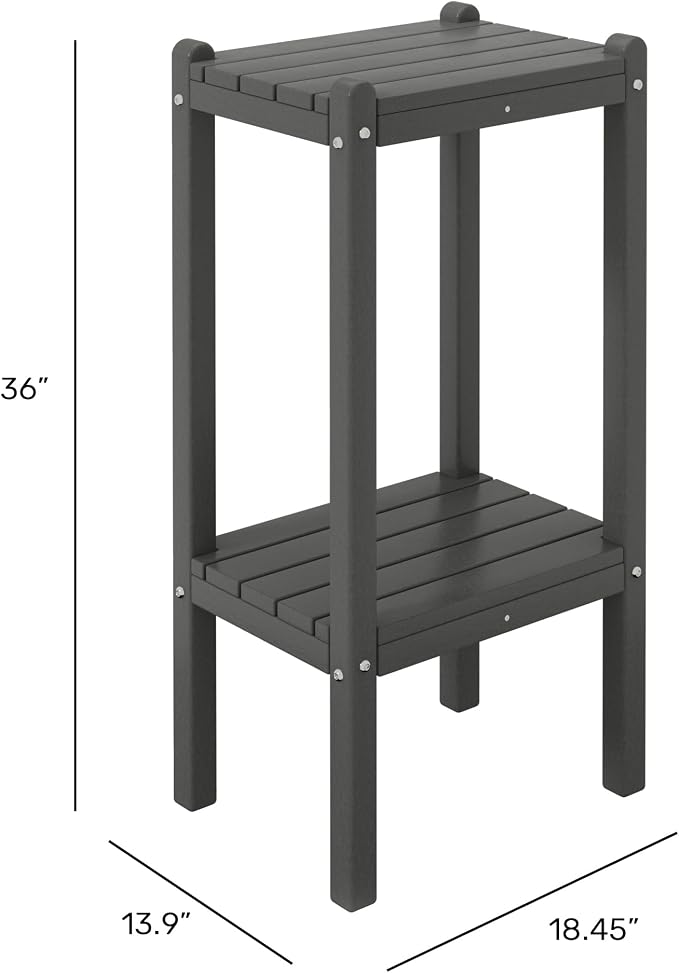 Side Table, 36-Inch Navy Blue HDPE Two-Tier Outdoor Patio