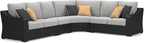 Signature Design by Ashley Beachcroft Curved Modern 4-Piece Outdoor Sectional with Cushion and 6 Throw Pillows, Light Gray
