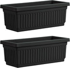 HC Companies 30 Inch Long Fluted Plastic Venetian Garden Window Container Planter Box for Succulents, Indoor or Outdoor Flowers (2 Pack), Black