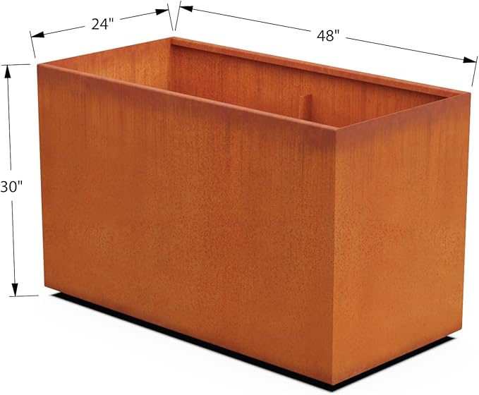Plantercraft Extra Large Corten Steel Planter – 48x24x30 Large Rectangular Planters for Outdoor Plants, Commercial Grade Metal Planter Box for Patios and Landscapes