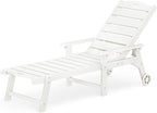 LUE BONA Outdoor Chaise Lounge, HDPS Chaise Lounger, 5 Positions Adjustable Lounge Chairs, Pool Lounge Chair with Wheels for Poolside, Backyard, White