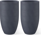 Kante 24 Inch Tall Round Concrete Planter, 2 Pack Large Indoor Outdoor Plant Pots with Drainage Hole and Rubber Plug, Modern Decorative Garden Pots for Home Patio Porch, Charcoal