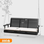 VINGLI Heavy Duty 880 LBS Patio Wooden Porch Swing Outdoor with Extra Cushion, Farmhouse Hanging Bench Tree Swing with Adjustable Chains for Yard | Garden | Lawn | Balcony (5 FT, Black)
