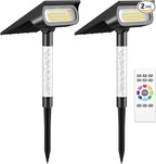 intelamp Solar Spot Light Outdoor Waterproof, 4000mAh RGB + 3 Color LED Landscape Flood Lighting Spotlights for Camping Garden Yard Tree Flag Wall Patio Halloween Christmas Decor with Remote