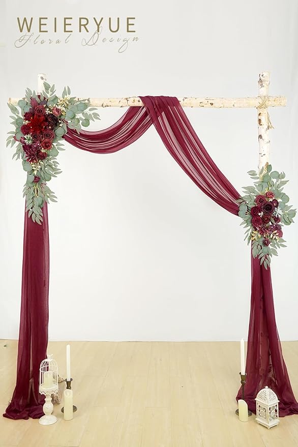 Artificial Flowers Wedding Arch Swag Kit, Wine Red, 3 Pieces