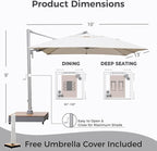 Grand patio 10x13 FT Patio Umbrella with Base, Acrylic Outdoor Cantilever Aluminum Umbrella, 5-Year-Non-Fading Rectangular Offset Umbrella with Cover for Poolside, Deck, Backyard, Gray Pole