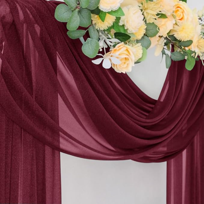 Outdoor Curtains, Burgundy Sheer Chiffon Arch Drape Panel, 29 x 236 Inch