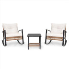 LAUSAINT HOME 3-Piece Rocking Bistro Set, Outdoor Patio Furniture with Thick Cushions and 2-Tier Coffee Table, Oversize Rattan Conversation Set for Garden, Balcony, Backyard (Beige)