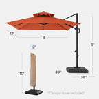 Best Choice Products 9x12ft LED Cantilever Patio Umbrella w/Base Included & 360° Rotation, Large Solar Offset Hanging Outdoor Sun Shade for Deck, Backyard Table w/Stand & Lights – Rust