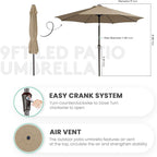 JEAREY 9FT Outdoor Patio Umbrella with Solar Lights, LED Lighted Pool Umbrella with Tilt and Crank, Outdoor Table Umbrellas for Deck, Yard & Market (Beige)