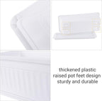 GREANER Rectangle Plastic Flower Boxes, 3 Pack Large Long Planter 16.9x7.48 Inch Morden Thicken Vegetable Plant Pot with Tray for Garden, Kitchen, Window, Office, Balcony, Outdoor Indoor Use - White