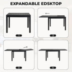 Grand patio 5-Piece Outdoor Dining Set for 4 with 1 Rectangle Expandable Table for 4-6 Person, Metal Woven Wicker Swivel Patio Chairs with Thickened Cushions for Yard, Poolside (Black)