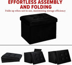 LINMAGCO Storage Ottoman Folding Foot Stool Velvet Foot Rest with Padded Modern Ottoman with Storage for Living Room Puppy Step Stool 17x13x13in(Black)