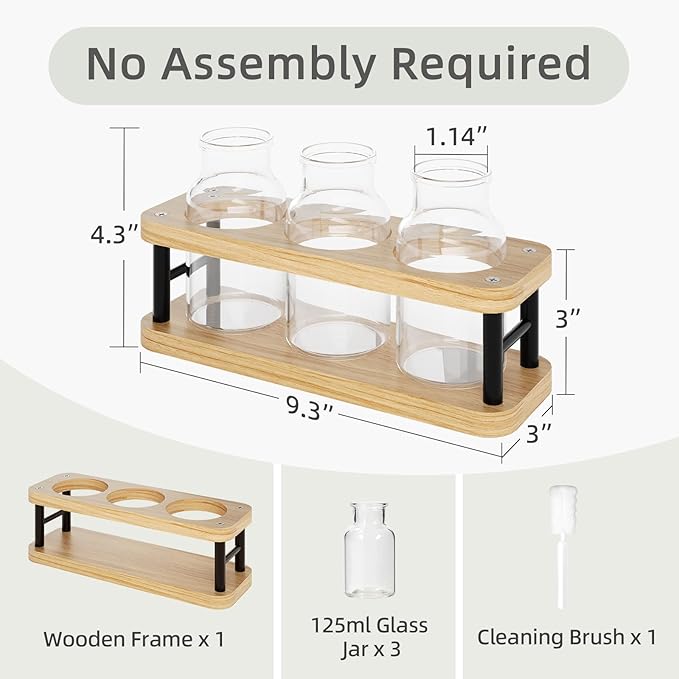 Terrarium Propagation Station, Wood Stand with 3 Glass Jars