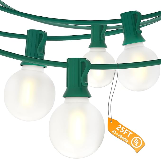 Globe String Lights 25 ft, 27 Frosted White G40 Bulbs