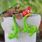 Set of 2 Funny Bird Catching Gecko Figurines Flower Pot and Vase Hugger, Resin Lizard Statue Garden Planter Pot Decorations, Terrarium Edge Hanger Ornaments