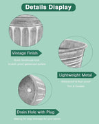 vensovo 10 Inches Silver Metal Rustic Plant Pots - 4 Pcs Large Shallow Galvanized Planters with Drain Hole and Rubber Plug, Rustproof Tin Bucket Succulent Pot Indoor Farmhouse Vintage Style for Decor