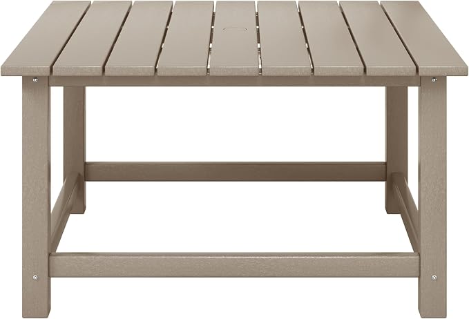 Coffee Table, 30.75-Inch Square Outdoor HDPE Patio Table in Weathered Wood
