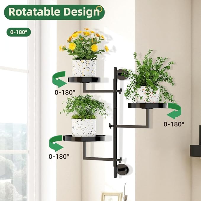 Window Plant Shelves Plant Shelf Indoor Metal Plant Stand Rotating Window Shelf for Plants 3 Tier Plant Stand Wall Plant Holder Wall Planters for Indoor Plants, Outdoor Plant Stands for Patio, Black