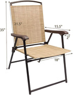 Devoko Patio Folding Chair Deck Sling Chair Camping Garden Pool Beach Using Chairs Space Saving Set of 2 (Beige)