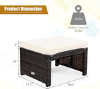 Tangkula 2 Pieces Patio Rattan Ottomans, All Weather Outdoor Footstool Footrest Seat with Soft Cushion, Hidden Zipper, High-Density Sponge, Wicker Ottoman Seat for Patio, Garden, Poolside (White)