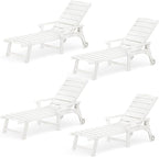 LUE BONA Outdoor Chaise Lounge Chairs Set of 4, HDPS Chaise Lounger, 5 Positions Adjustable Lounge Chairs, Pool Lounge Chair with Wheels for Poolside, White