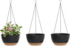 Hanging Planters 3-Pack, 8 Inch Self-Watering Hanging Pots with Drainage Hole and Chains, Plastic Planters for Indoor Outdoor（Black Brown）