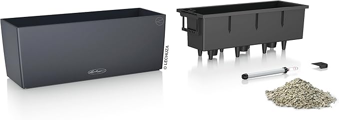 Lechuza BALCONERA Color 50 Slate, Self-Watering Window Box (Railing Planter), H7.5 L19.7 W7.5 in