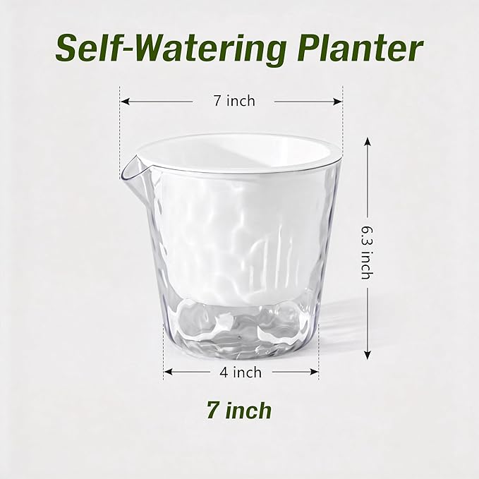 InmeRun Plant Pots Indoor Plastic Flower Pots Outdoor 7 inch Set of 4 Pack with Drainage Holes and Saucers for Garden Pots (self Watering 7in-4p)