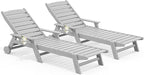 SERWALL Patio Chaise Lounge Chair Set of 2, 78'' Long 5-Positions Adjustable HDPE Outdoor Lounger for Pool, Poly Lounge Chair with Rolling Wheels & Cup Holder for Poolside, Deck, Space Grey