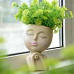 Face Head Planter, Funny Heads Plant Pots, Cute Girl Faces Plant Pot, Decorative Flower Pots, Cute Succulent Pots with Drainage for Home Garden Decor, Plant Lover's Gifts for Women (7" Khaki)