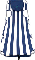 Ostrich the Backpack Chaise Lounge, Folding & Reclining Outdoor Beach Chaise Lounger Chair for Lawn, Pool, Patio, Garden, and Yard, Blue Stripe