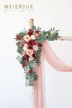 Artificial Flowers Arch Swag Kit with Chiffon Drape, Cream Red, 3-Piece