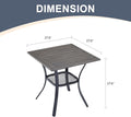 Square Metal Patio Dining Table with Bottom Shelf, Grey