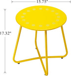 danpinera Outdoor Side Tables with Flower Cut Outs, Weather Resistant Steel Patio Side Table, Small Round Outdoor End Table Metal Side Table for Patio Yard Balcony Garden Yellow
