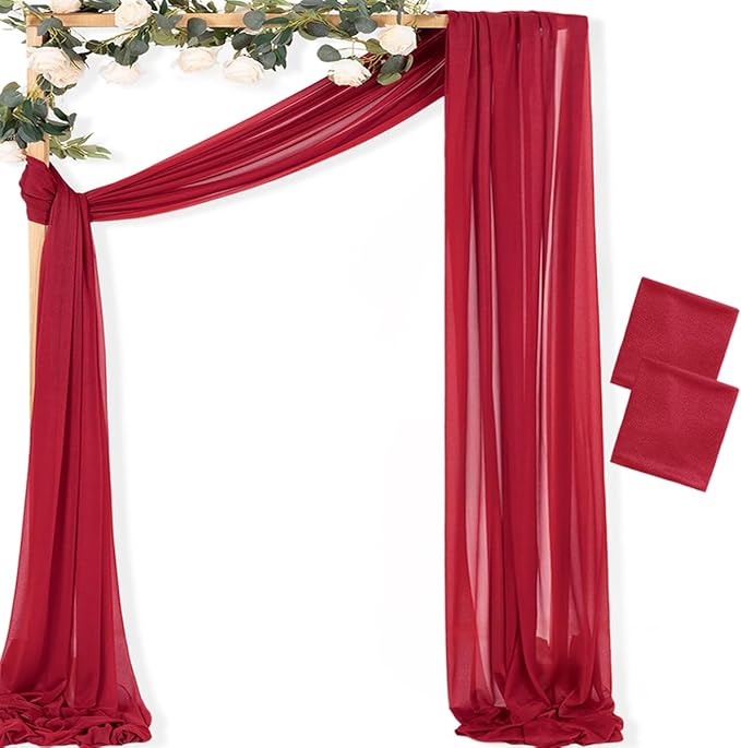 Outdoor Curtains - Red Gauze Arch Drapes, 2 Panels, 29 x 20 Ft
