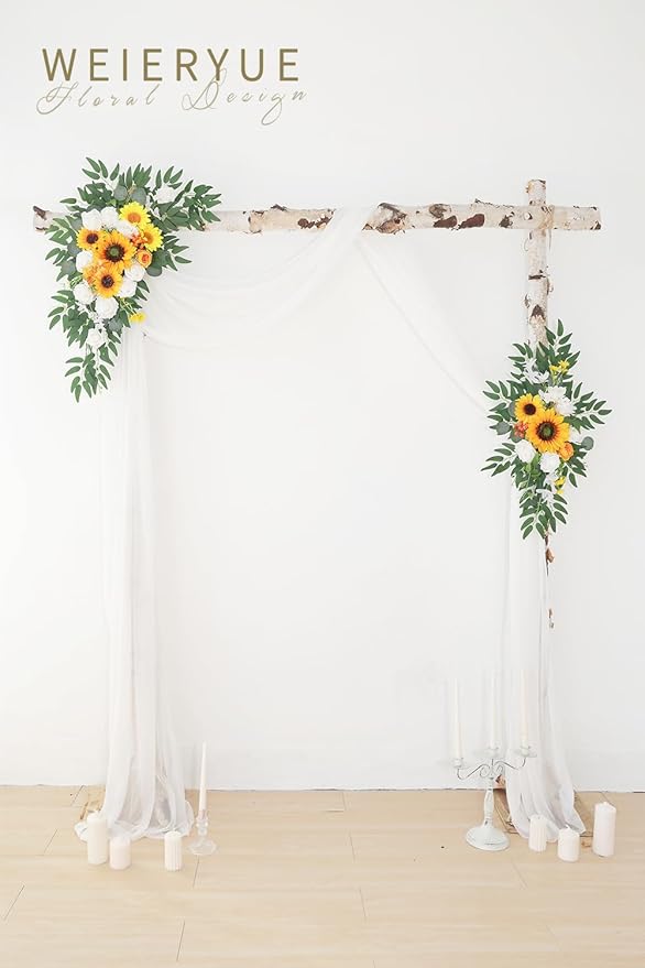 Artificial Flowers Wedding Arch Swag Kit, 3-Piece with White Chiffon Drape