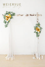 Artificial Flowers Wedding Arch Swag Kit, 3-Piece with White Chiffon Drape