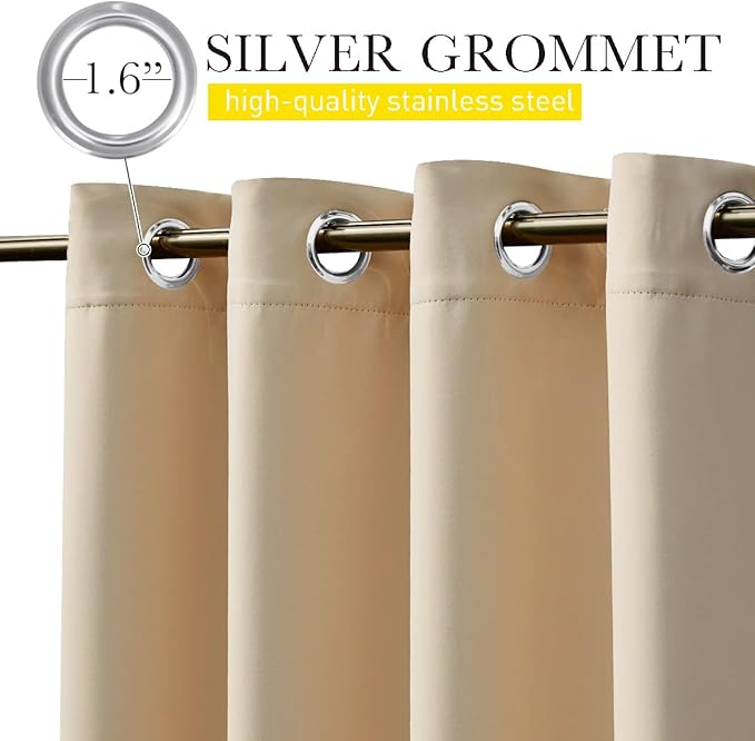NICETOWN 2 Panels Weighted Blackout Curtains for Patio Waterproof, Top & Bottom Grommet & Back Tab Fixed Outdoor Curtains Windproof Drapes Thermal Insulated for Porch, W66 x L90, Biscotti Beige