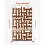 VEVOR Metal Privacy Screen, 47" W x 76" H, Outdoor Privacy Screens 3-Panel, Freestanding Outdoor Divider with Stand, Decorative Garden Steel Privacy Fence for Balcony Patio Indoor Room Hot Tub Brown
